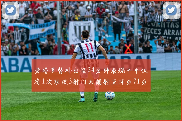 劳塔罗替补出场24分钟表现平平仅有1次助攻3射门未能射正评分71分